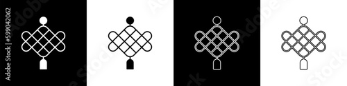 Set Chinese paper lantern icon isolated on black and white background. Vector