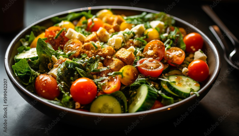 Fresh gourmet salad with grilled vegetables and mozzarella generated by AI Fresh gourmet salad with grilled vegetables and mozzarella generated by AI