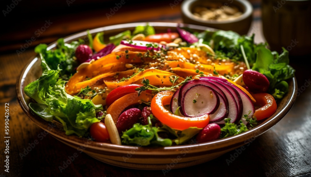 Fresh gourmet salad with healthy organic ingredients generated by AI Fresh gourmet salad with healthy organic ingredients generated by AI