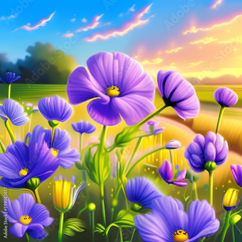 Landscape with flowers in the foreground