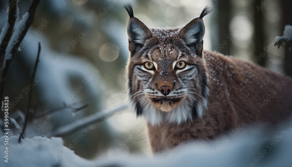 Fototapeta premium Fierce snow leopard staring, majestic beauty captured generated by AI