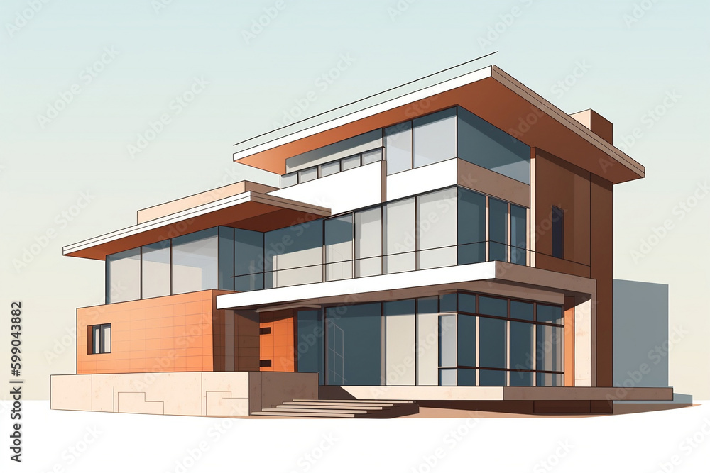 Illustration of a modern house (generative AI) Illustration of a modern house (generative AI)