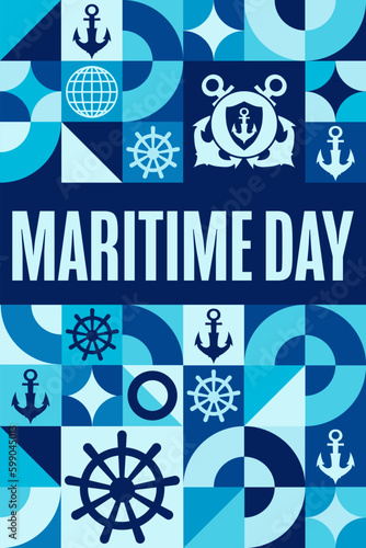 National Maritime Day. Holiday concept. Template for background, banner, card, poster with text inscription. Vector EPS10 illustration.