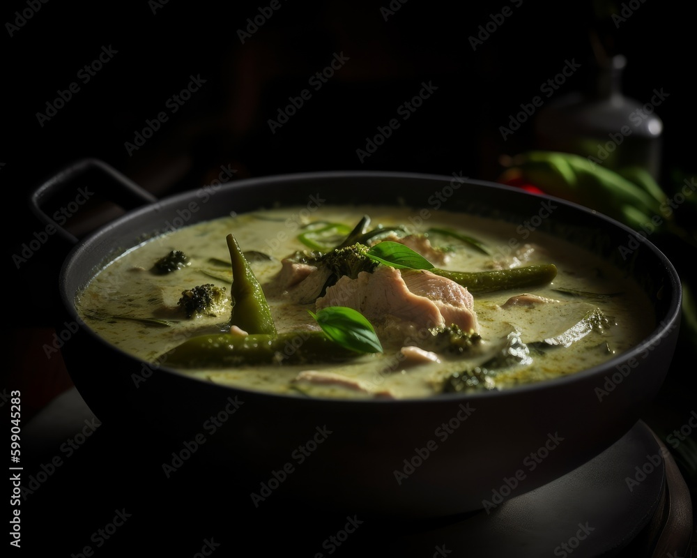 green curry with a creamy texture and coconut milk