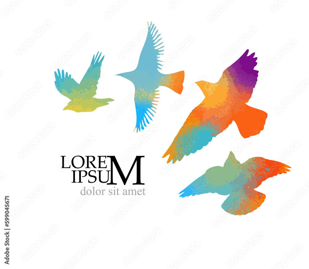 Fototapeta premium Abstract colored flying birds. Mixed media. Vector illustration