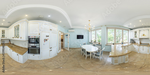 Full seamless panorama 360, a seamless panorama of the room and apartment . Interior design. Reception in a modern panoramic house. Generative Ai
