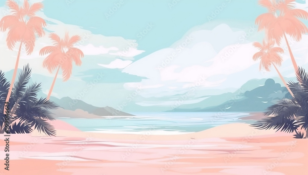 Photo & Art Print Pastel colors of tropical beach drawing 
