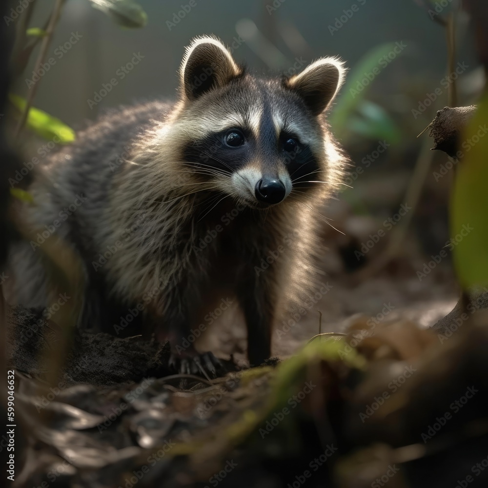 Raccoon in natural habitat (generative AI)