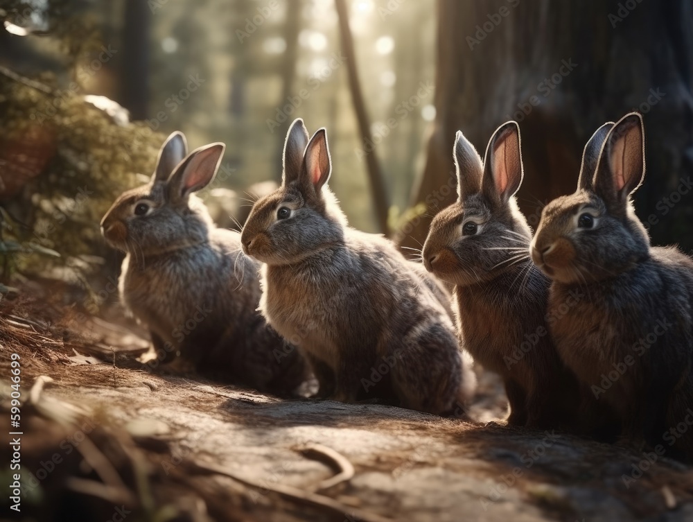 Fototapeta premium Group of Rabbit in natural habitat (generative AI)