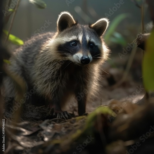 Raccoon in natural habitat (generative AI) © HandmadePictures