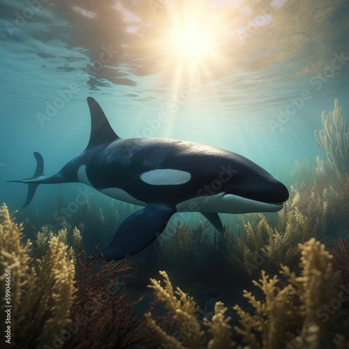 Orca in natural habitat (generative AI) © HandmadePictures