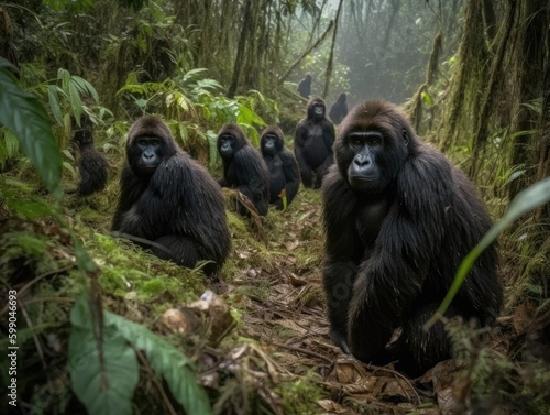 Group of Gorilla in natural habitat (generative AI)