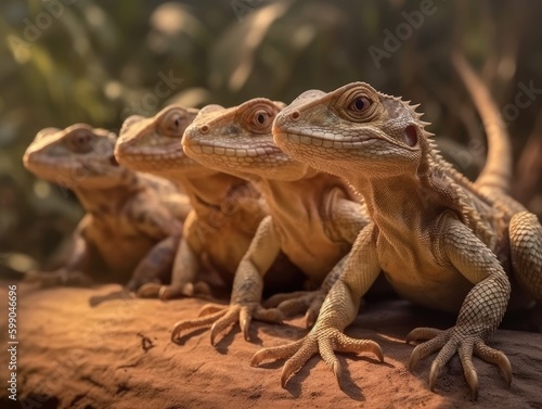 Group of Lizard in natural habitat  generative AI 
