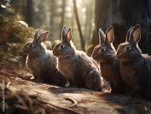 Group of Rabbit in natural habitat (generative AI)