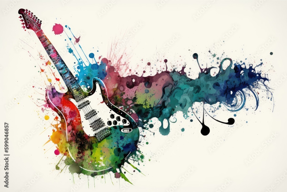 Colorful watercolor grunge background with electric guitar - obrazy, fototapety, plakaty 