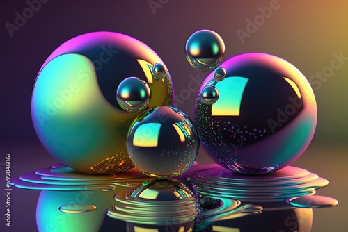 Abstract background with water drops, bubbles, spheres