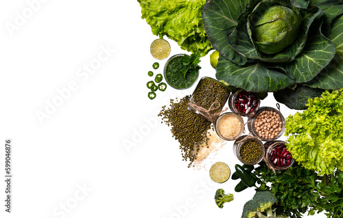Organic vegetables on isolated png background farming and healthy food copy space flat lay presentation frame