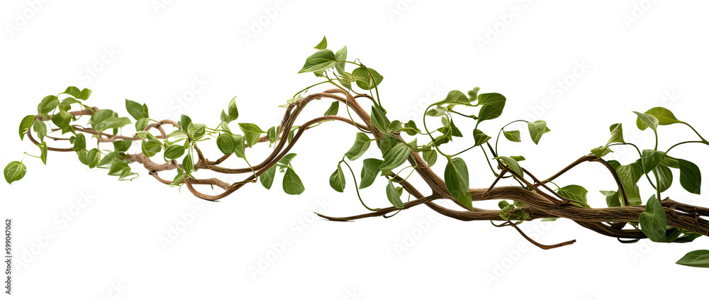 twisted jungle branch with plant growing isolated on a transparent background, generative ai - obrazy, fototapety, plakaty 