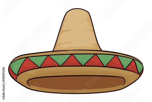 Bottom view of Mexican sombrero with red and green triangles on the trim, Vector illustration