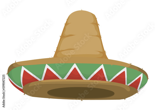 Rustic sombrero or charro hat in cartoon style, Vector illustration