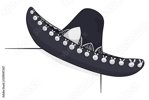 Black mariachi hat with silver ornaments, decorating the corner, Vector illustration photo