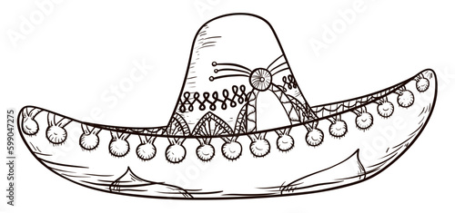 Traditional mariachi hat in hand drawn style, Vector illustration