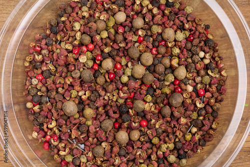Fotografie Various mixture of peppers, red, black and allspice