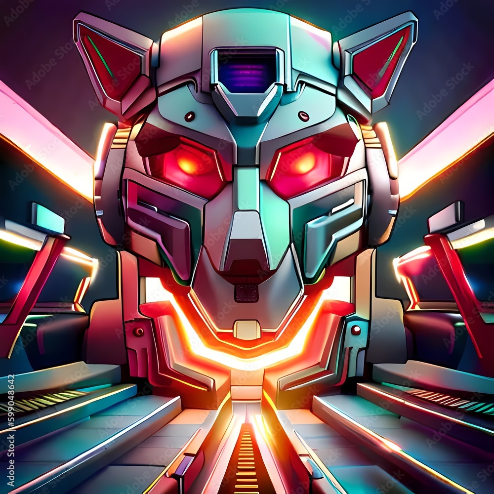 Abstract art of a Robotic Wolf  with a Futuristic background. For desktop background, prints. Futuristic scrapbooking poster planners