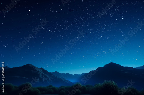 The stars are shown in the blue sky at night, in the style of photo-realistic landscapes, a simple, soft atmospheric perspective. Generative Ai.  © Saulo Collado