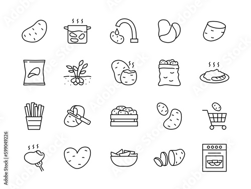 Potato Icon Set. Vector Line Symbols.