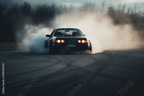 A customized sports car burning rubber and drifting on an empty street © Dejan