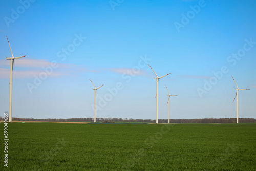 Renewable energy windmills on the field