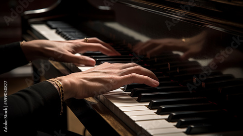 hands of man playing piano. Image Generative AI.