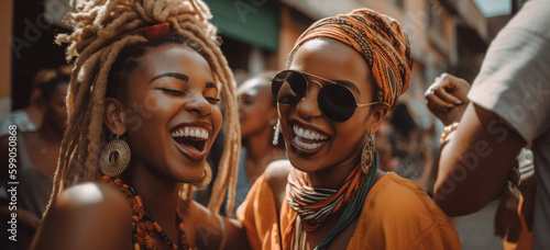 Slika na platnu Beautiful young afro girls having fun in a caribbean small town