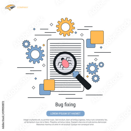 Bug fixing, error search, data recovery flat  contour style vector concept illustration