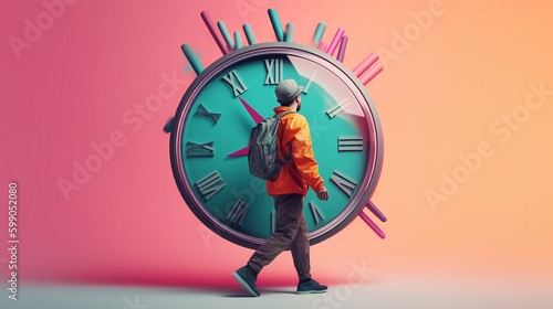 man walking in front of vintage clock time travel generative AI