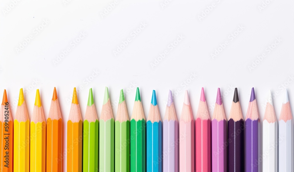 Colored Pencils on White Background. Generative AI. Colored Pencils on White Background. Generative AI.