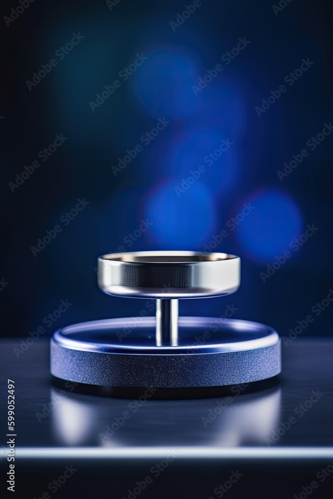 Metal Platform on Blue Background: Perfect for Product Placement. Generative AI. Metal Platform on Blue Background: Perfect for Product Placement. Generative AI.