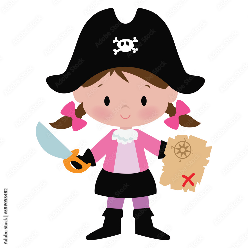 Cute pirate captain girl vector cartoon illustration Cute pirate captain girl vector cartoon illustration