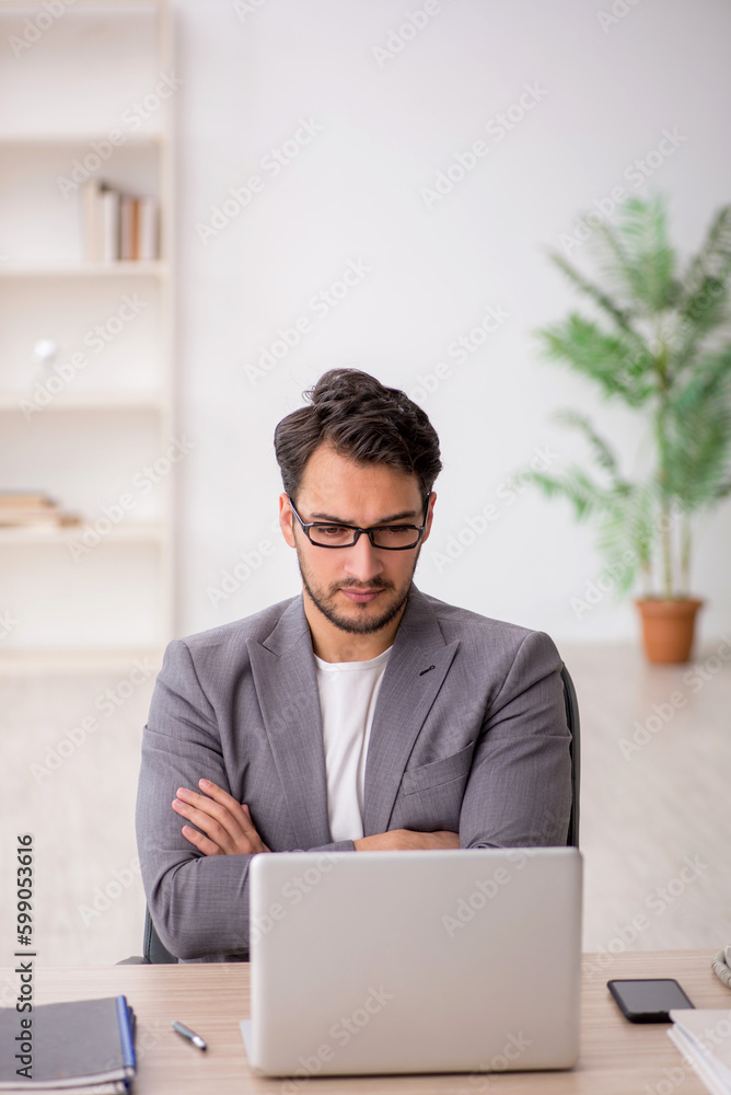 Young male employee working in the office Young male employee working in the office