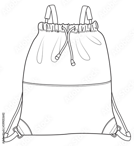 bucket drawstring bag flat sketch vector illustration technical cad drawing template