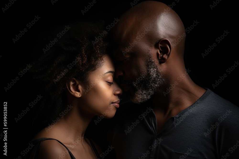 Black Couple in Intimate Embrace. Generative AI. Black Couple in Intimate Embrace. Generative AI.