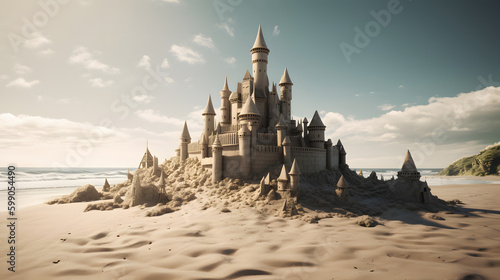 Building a Majestic Sandcastle on a Beautiful Sandy Beach  generative AI