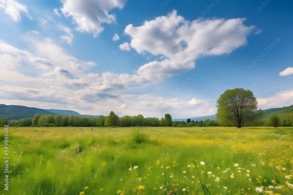 Beautiful natural spring summer landscape of meadow (generative AI)