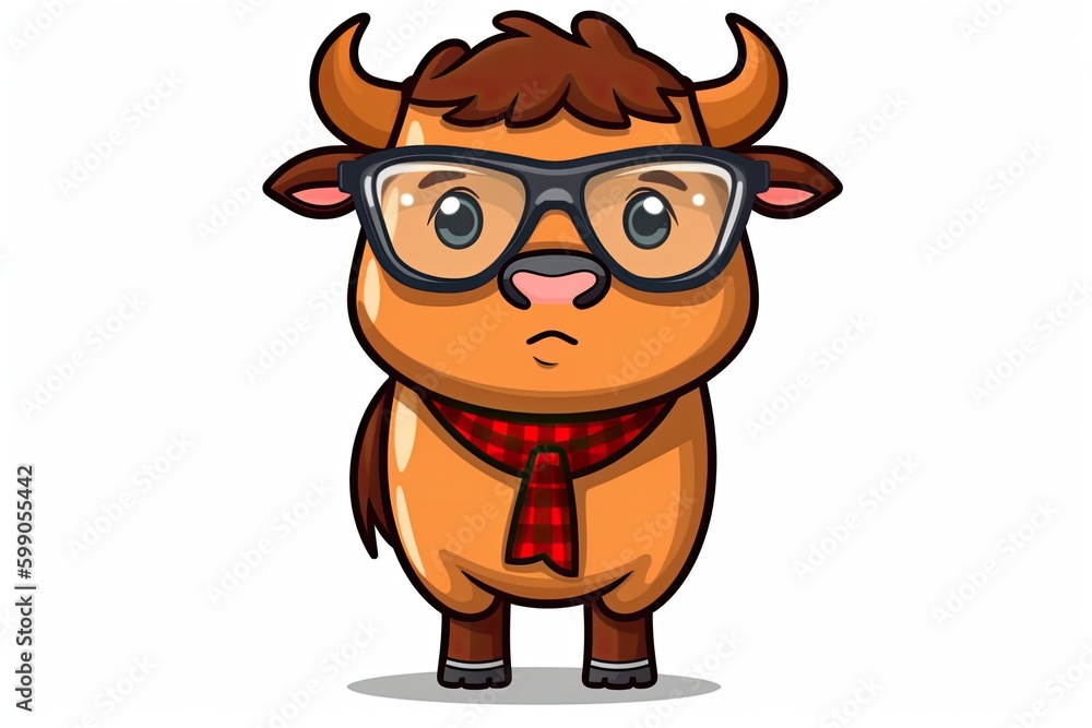 Obraz premium bespectacled and scarf-clad cow in a whimsical cartoon style Generative AI