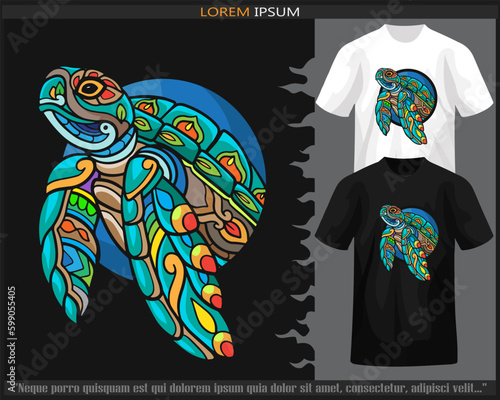 Sea turtle mandala arts isolated on black and white t shirt.