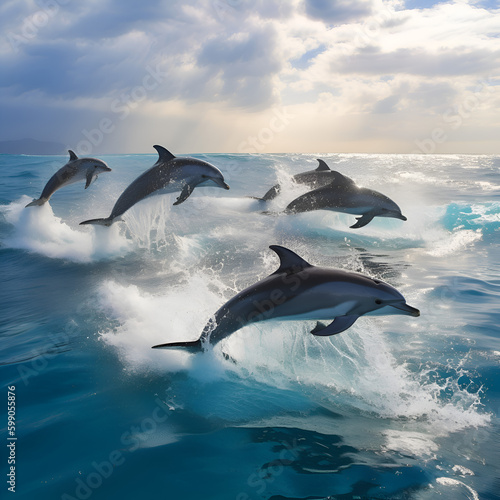 dolphin jumping in the sea © Leon Pixels