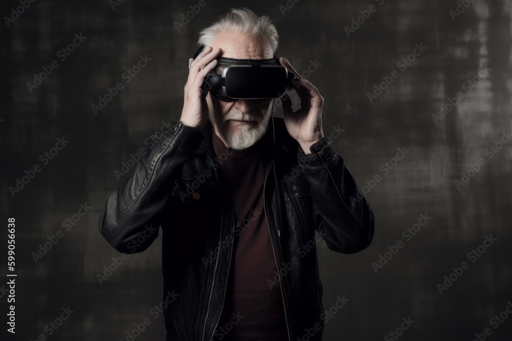 Senior lifestyle concept photo of elderly persoin wearing vr headset, elderly care and digital inclusion concept, generative ai Senior lifestyle concept photo of elderly persoin wearing vr headset, elderly care and digital inclusion concept, generative ai