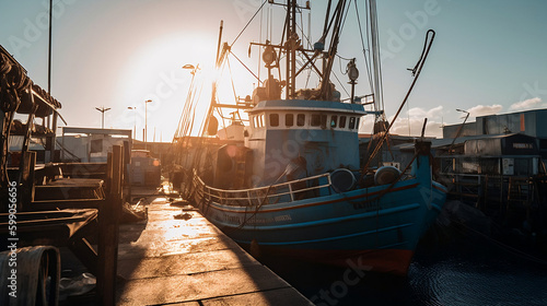 Fotografiet Bateaux de pêche dans leur port, et les pêcheurs