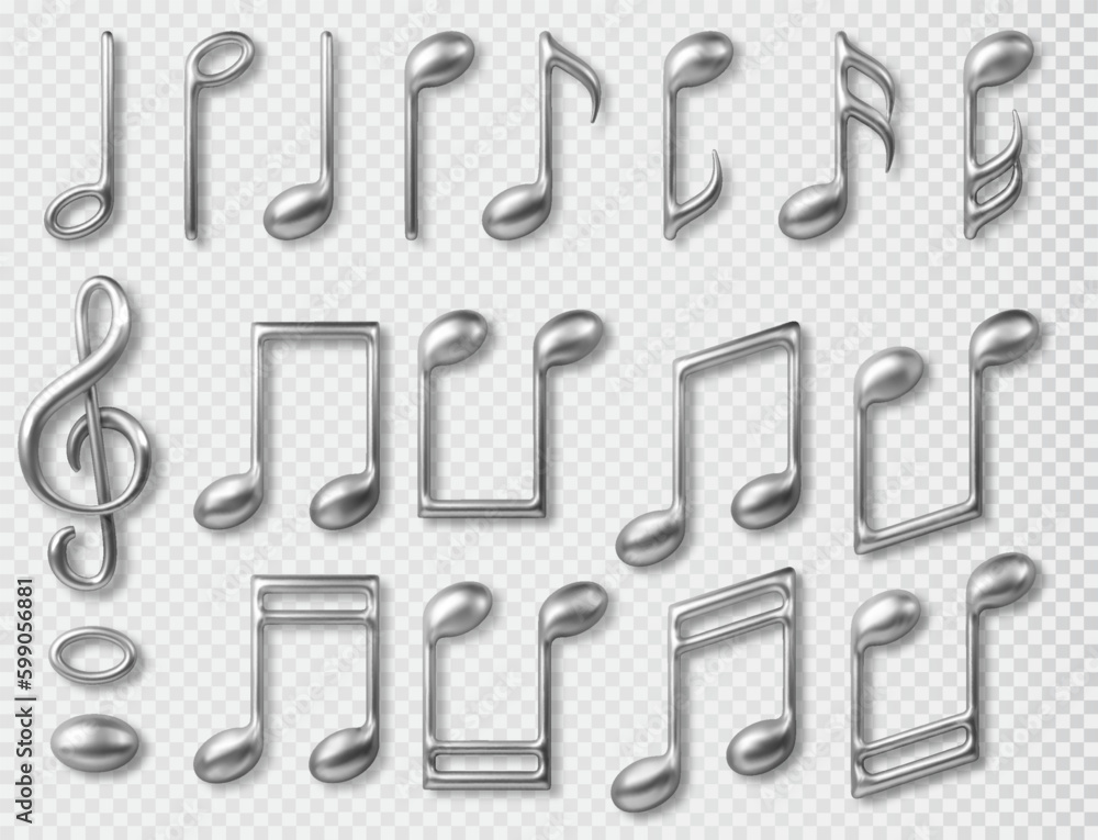 Set silver music notes icon. 3d realistic vector illustration isolated on transparent background. Set silver music notes icon. 3d realistic vector illustration isolated on transparent background.